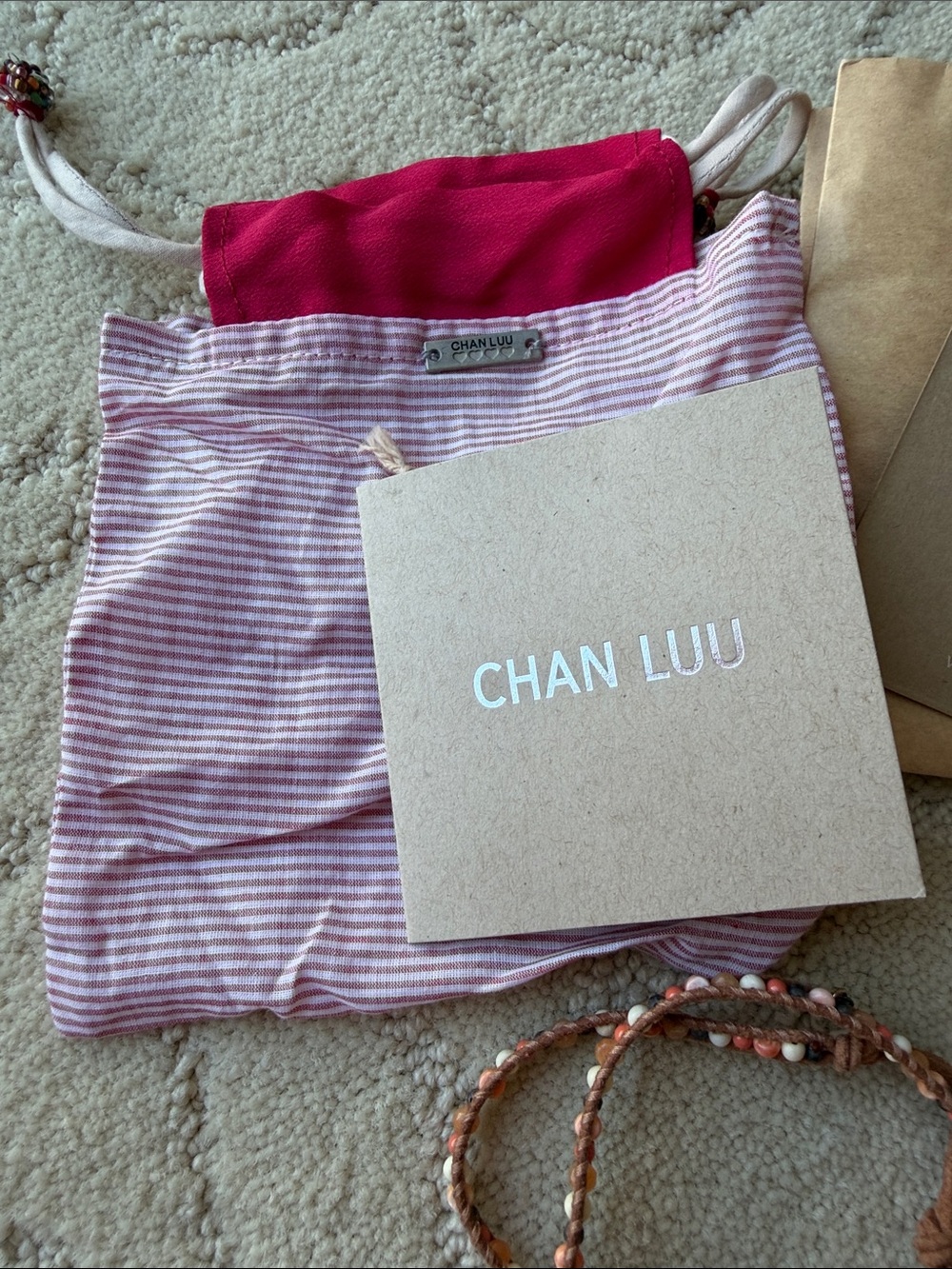 Chan Luu JAPAN EDITION orange Pink, Cream & Brown Beaded Leather Wrap Bracelet - Picture 4 of 8